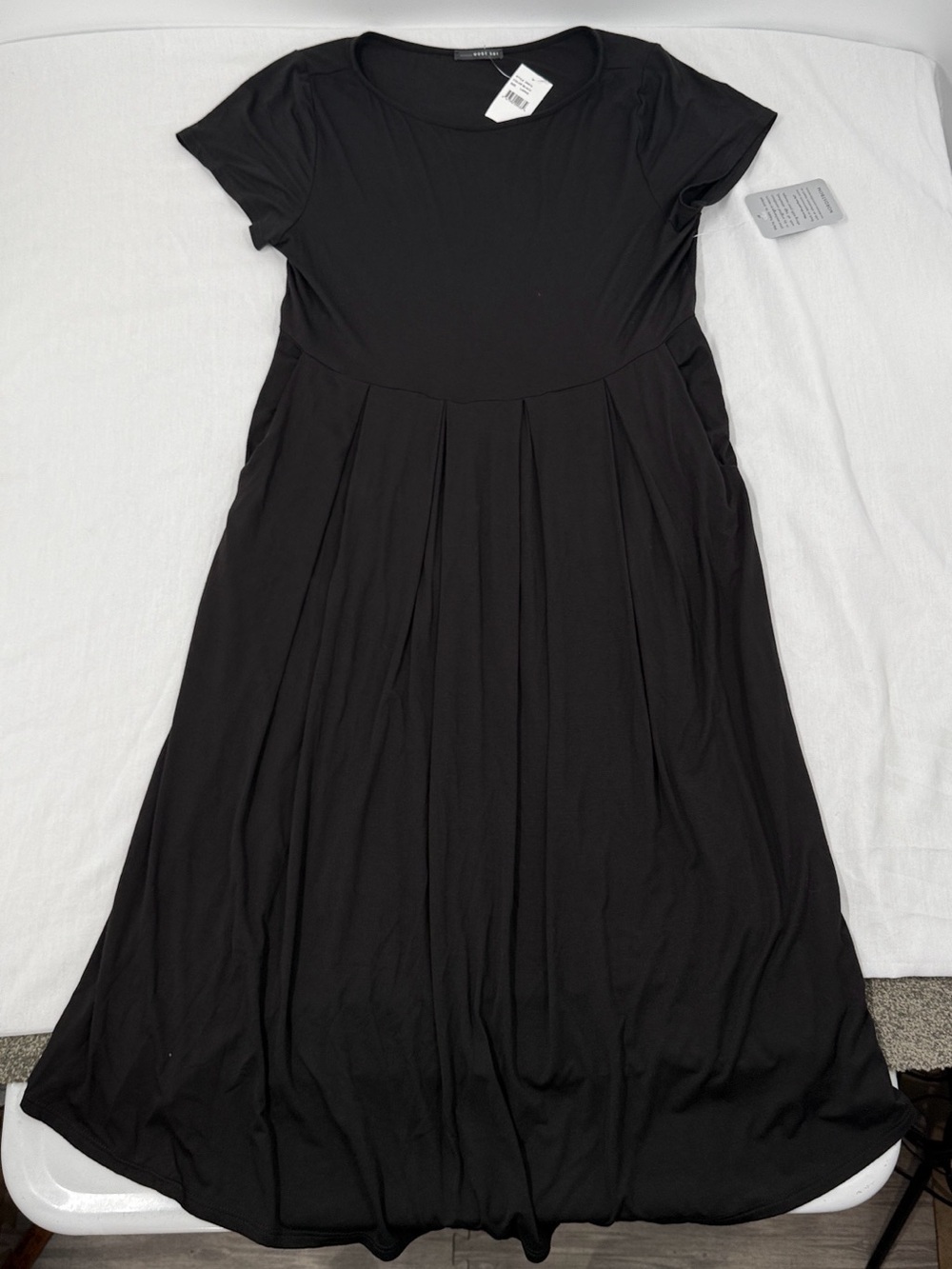 West Kei Dress Wm Large Black Midi Short Sleeve Swing Flowy